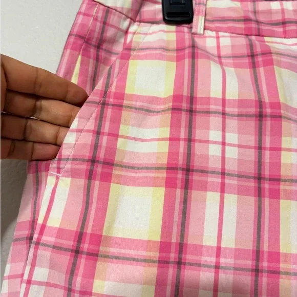 Talbots Vibrant Pink and Yellow Plaid Walking Shorts Pockets Side and Back. 10 - Picture 3 of 10